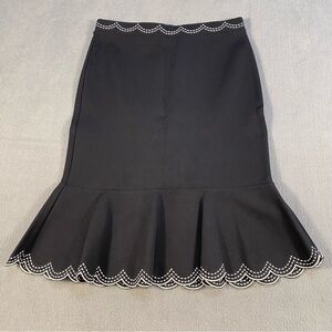 Ann Taylor Petite Women’s Black Pencil Skirt w/Scallop Embroidery Ruffle hem,XSP